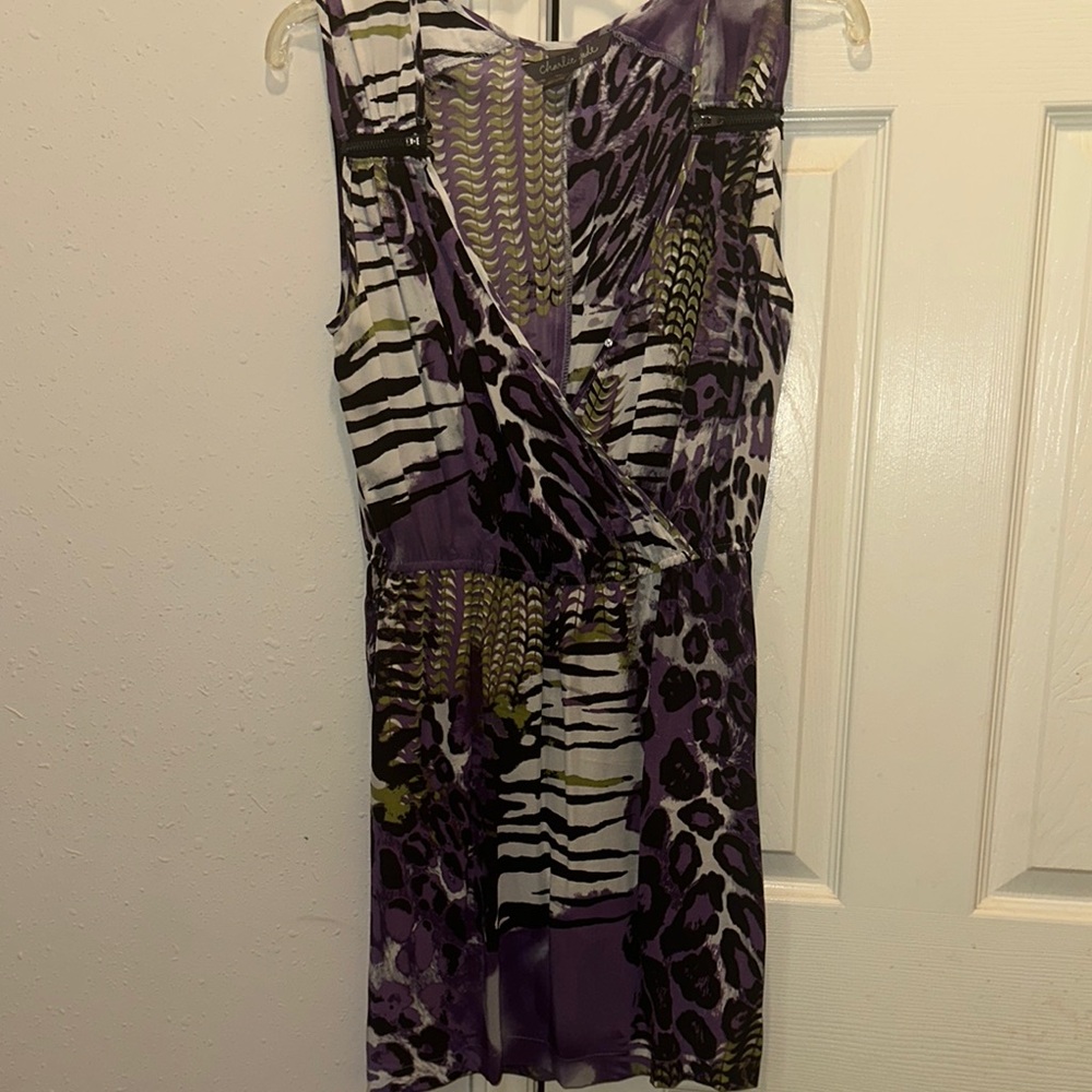 Charlie Jade Purple and Green Sheath Mini Dress V-Neck